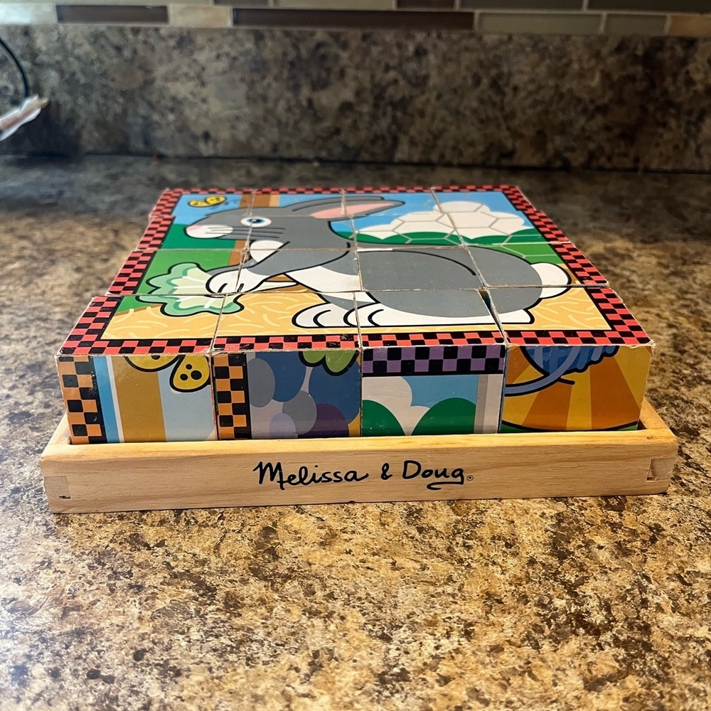 Melissa & Doug Pets Wooden Cube Blocks Puzzle Toy - Picture 4 of 5